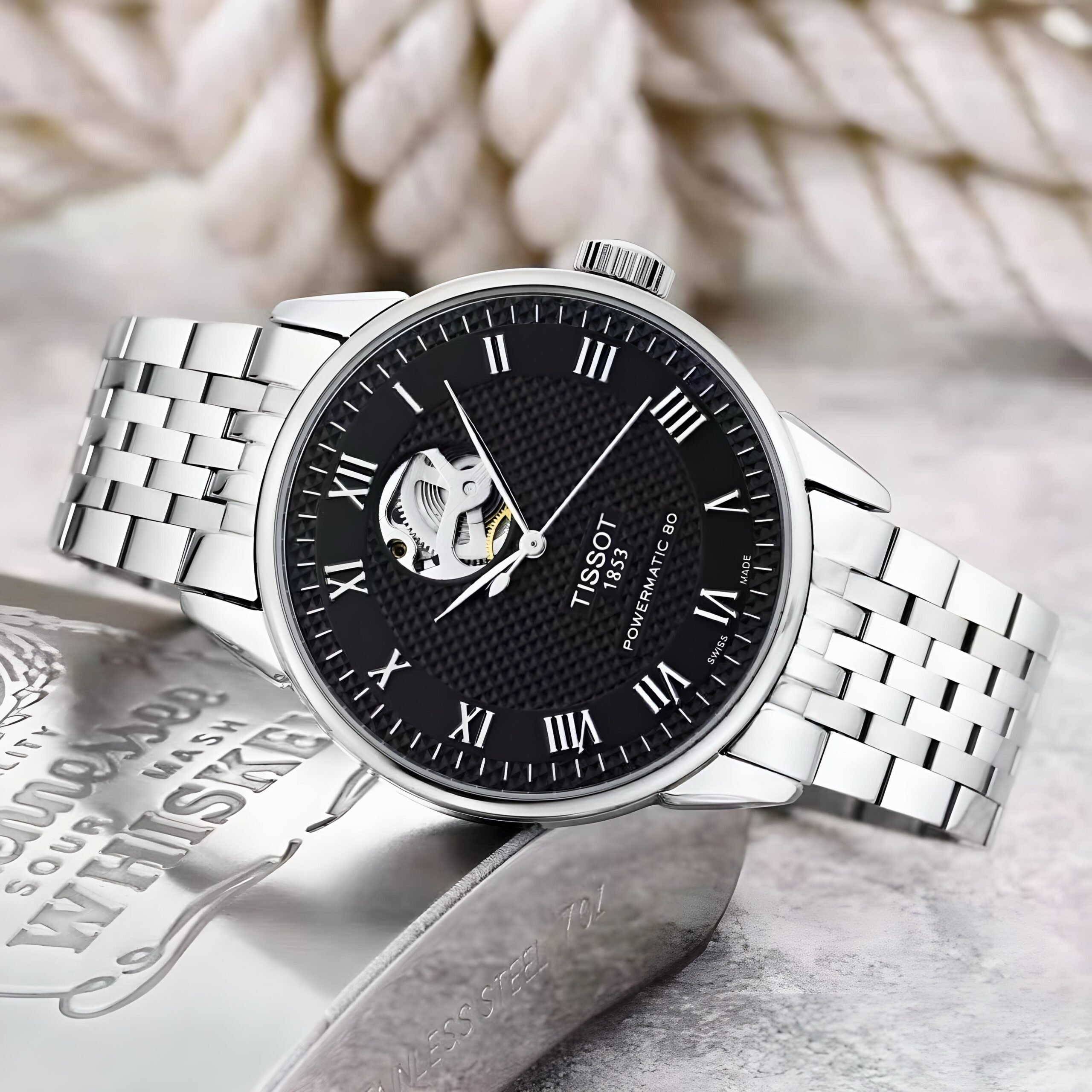 2025/11/38061.jpg Classic Automatic Skeleton Watch for Men – Black Dial & Stainless Steel Strap - Image 1