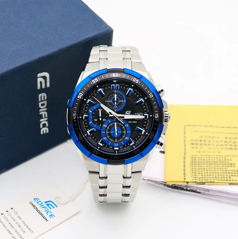 2025/11/38125.jpg Premium Black–Blue Chronograph Men's Watch with Steel Strap - Image 1
