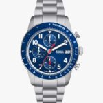 Blue Tachymeter Chronograph Men's Watch with Stainless Steel Strap
