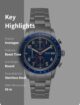 Blue Tachymeter Chronograph Men's Watch with Stainless Steel Strap - Image 7