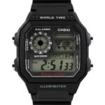 Casio Vintage Digital World Time Men’s Watch with Black Stainless Steel Strap
