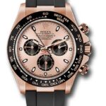 Rose Gold Daytona-Style Chronograph Men’s Watch with Black Rubber Strap