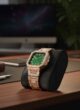 Luxury Gold Square Dial Watch with Green Glitter Dial & Diamond Frame - Image 4