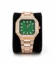 Luxury Gold Square Dial Watch with Green Glitter Dial & Diamond Frame