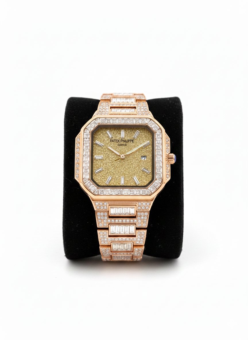 2025/11/40140-1.jpg Luxury Gold Square Dial Watch with Crystal Frame (Golden Edition - Image 1