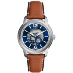Fossil Heritage Automatic Men’s Skeleton Watch – Blue Dial & Brown Leather Strap