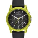 Armani Exchange AX Men’s Chronograph Watch – Gold Case, Black Strap, Green Accents